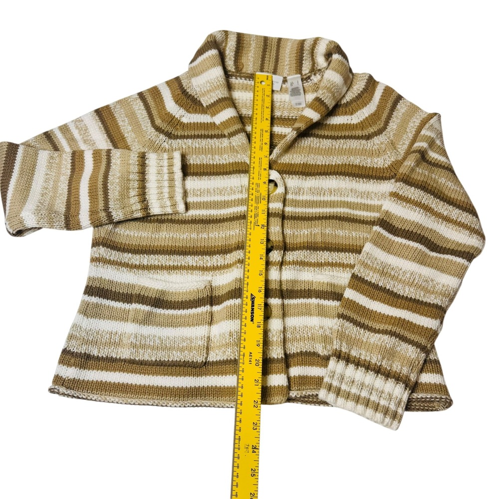 Liz Claiborne Striped Knit Cardigan Sweater Women L Beige Brown Button Front Y2K - Picture 3 of 6